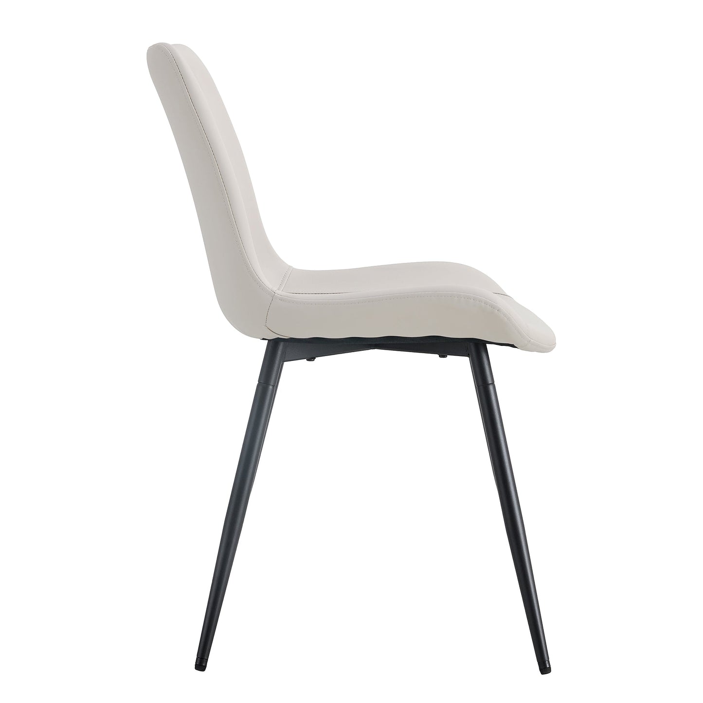 White Artificial Leather Backrest Cushion Dining Chair with Black Metal Legs