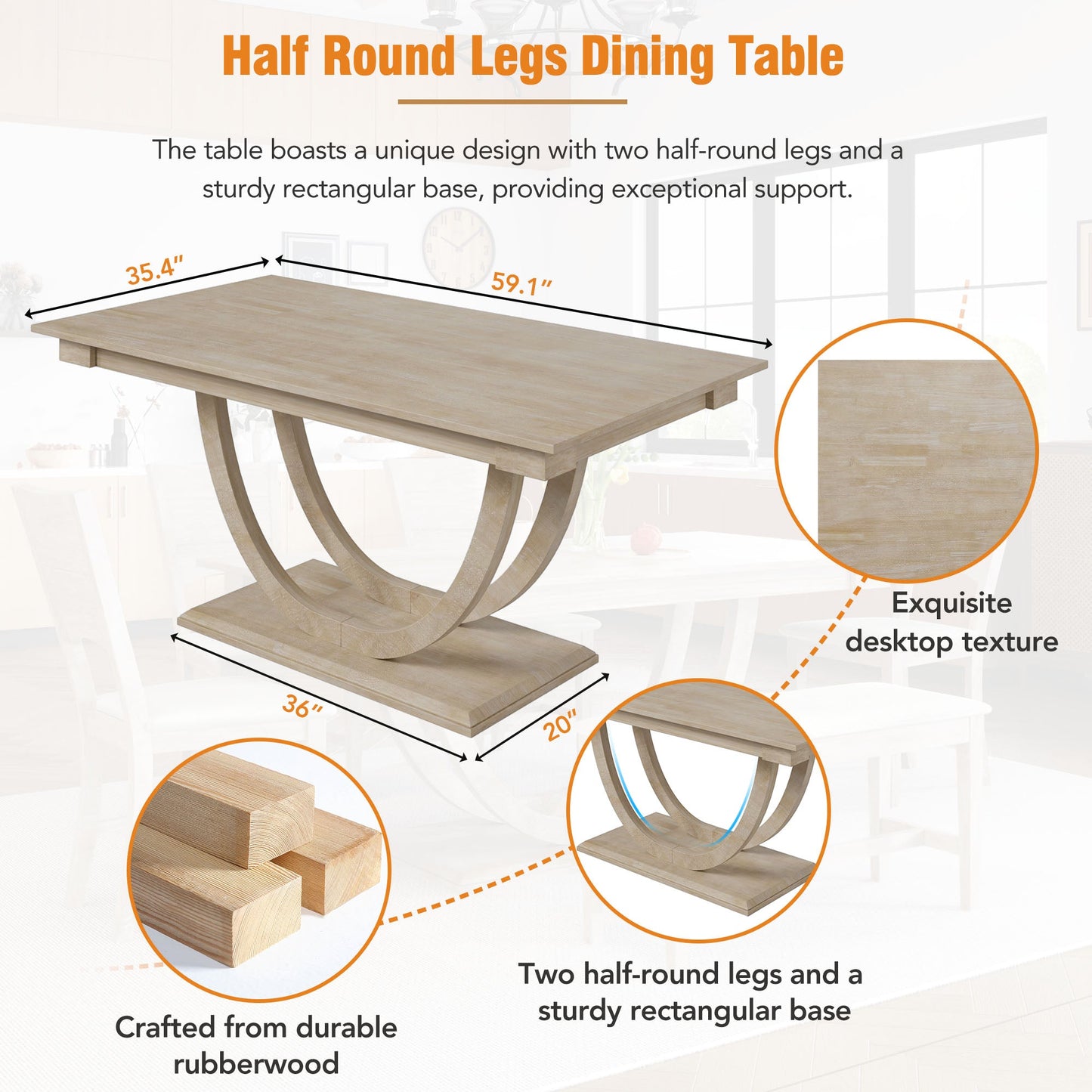 TOPMAx 6-Piece Wood Half Round Dining Table Set with Bench