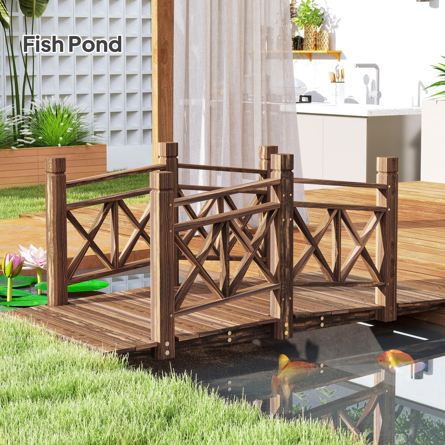5 ft. Wooden Garden Bridge Footbridge for Backyard Ponds