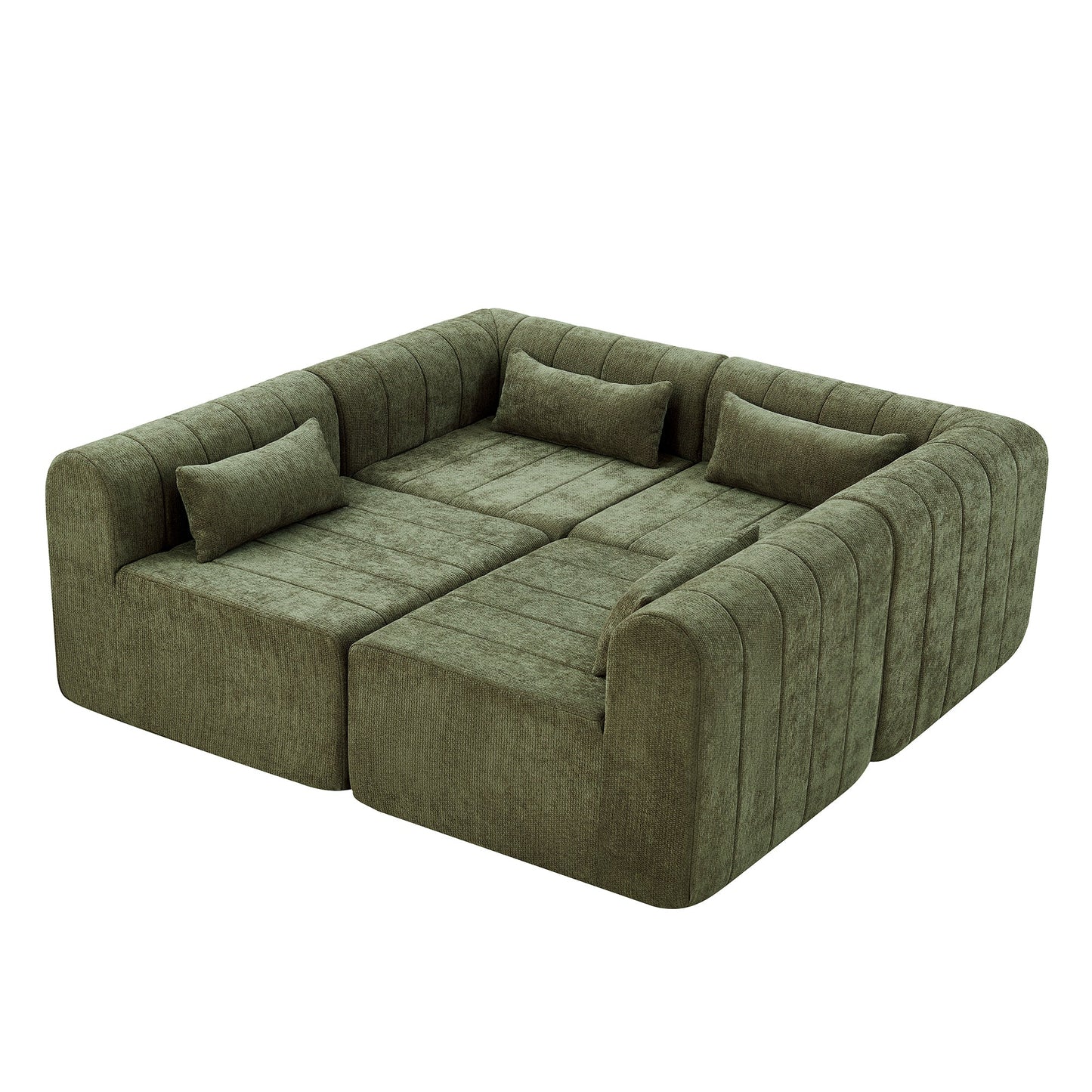 145.5 Inch Modular Full-Compressed Sectional Sofa, Green Polyester