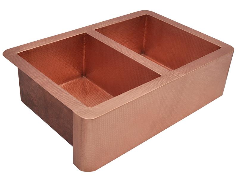 Copper Farmhouse Kitchen Sink 50/50 36x22x9 Dark Brown