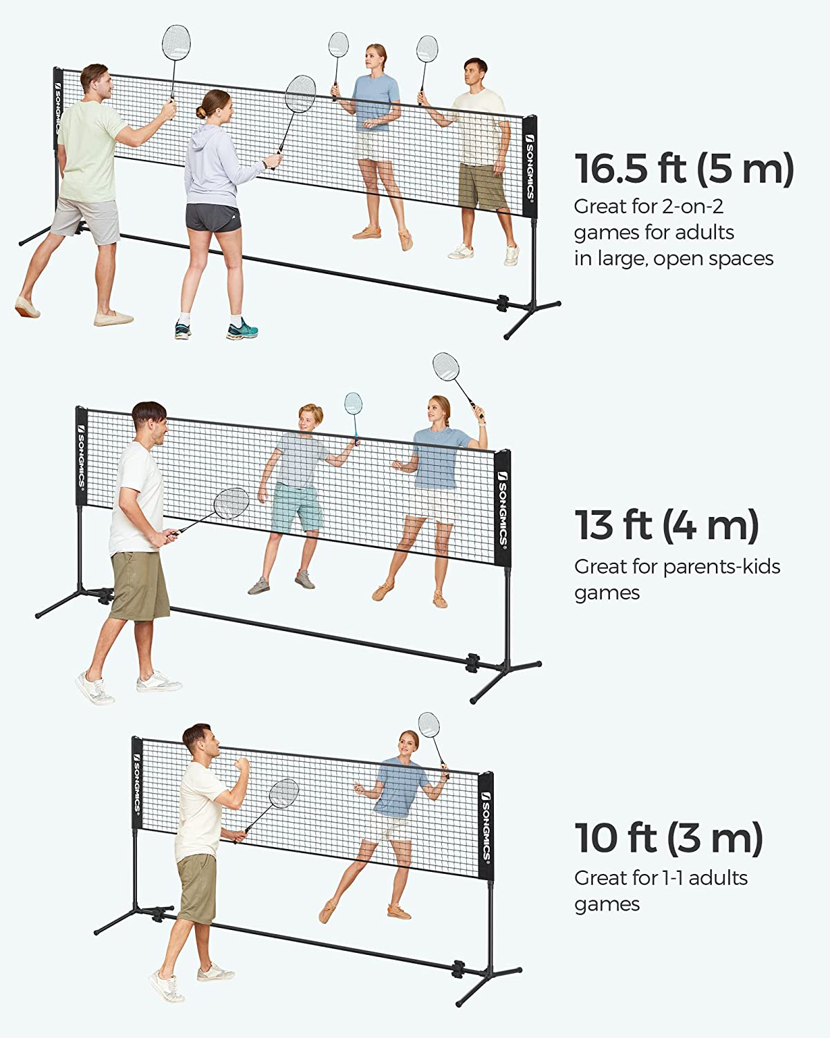 SONGMICS 3 Metre Portable Tennis Badminton Net Black