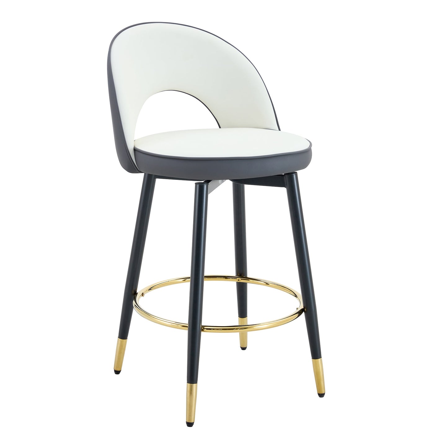 Modern White & Dark Gray Spliced PU Upholstered Rotating Bar Chair Set