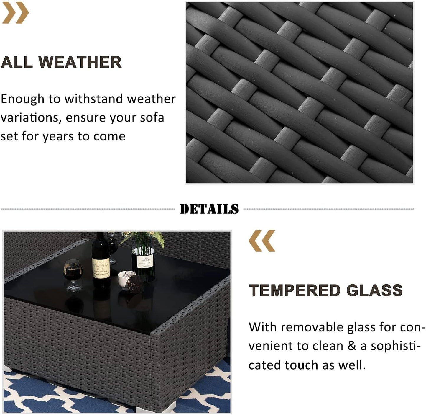 Vakollia 8 Piece Patio Furniture Set With 44 Inch Propane Fire Pit