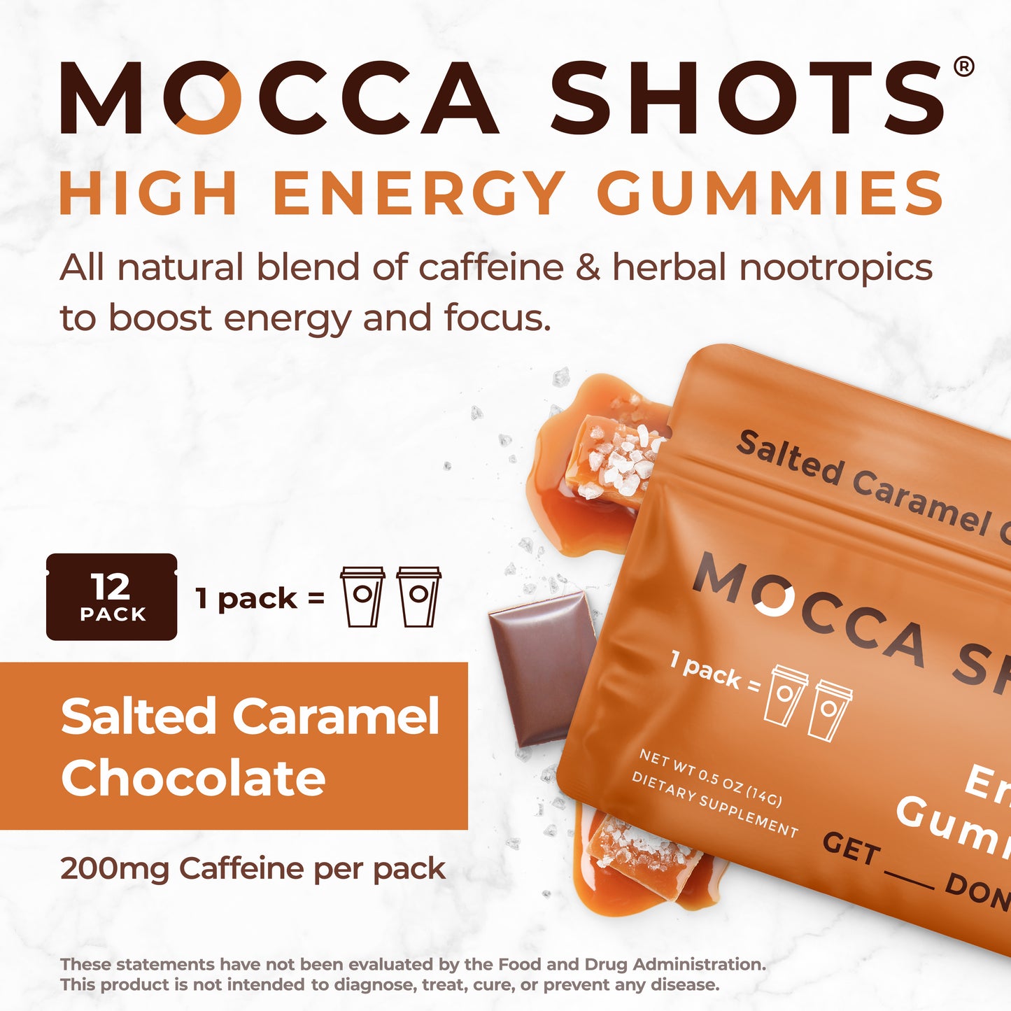 Mocca Shots Energy Gummies with Caffeine Salted Caramel 12 Pack