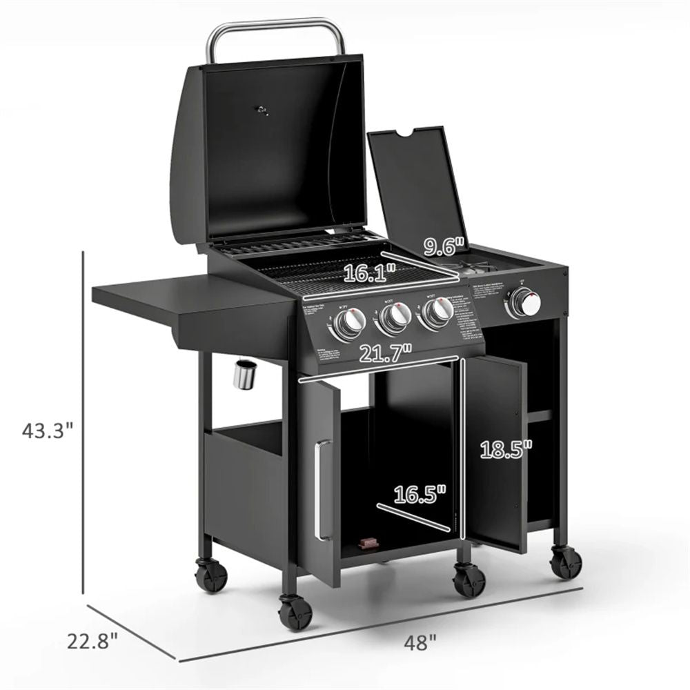 Burner Gas Grill with Side Burner and Spacious Workspace