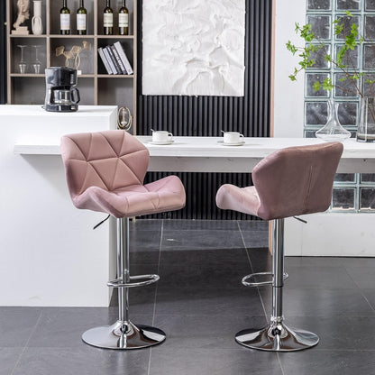 Breni Velvet Diamond Tufted Swivel Bar Stool Set Of 2 Mauve