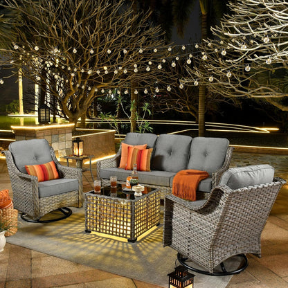 5 Piece Outdoor Patio Set with Swivel Rocking Chairs