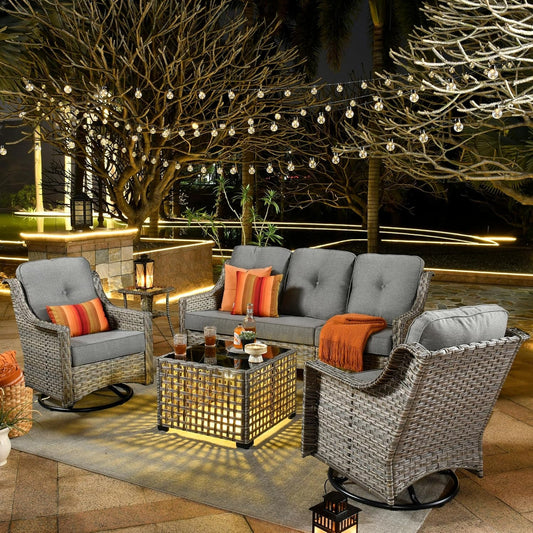 5 Piece Outdoor Patio Set with Swivel Rocking Chairs