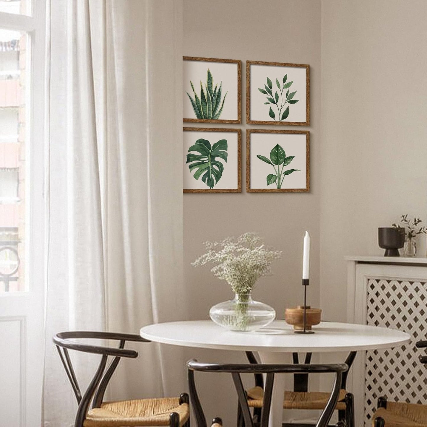 Botanical Framed Wall Art Set of 4 in Walnut 10x10 Frames