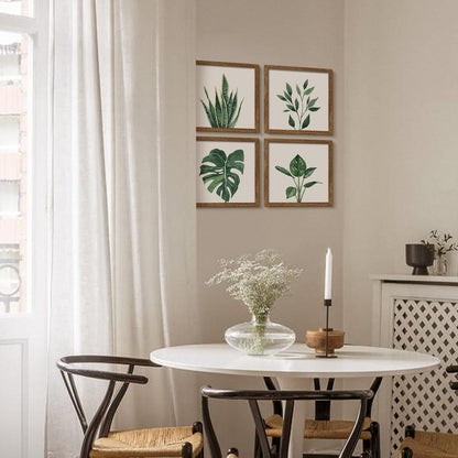 Botanical Framed Wall Art Set of 4 in Walnut 10x10 Frames