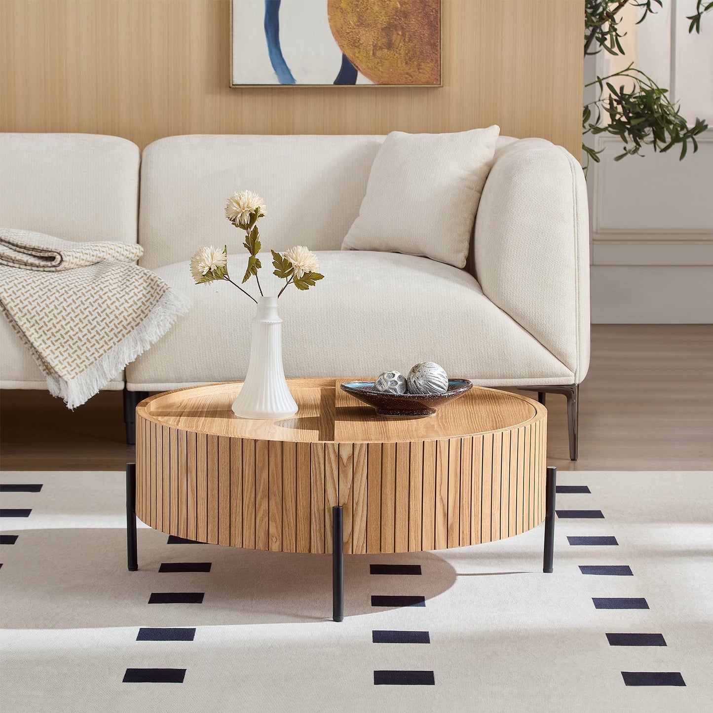 Round Coffee Table with Storage Modern Accent Tea Table