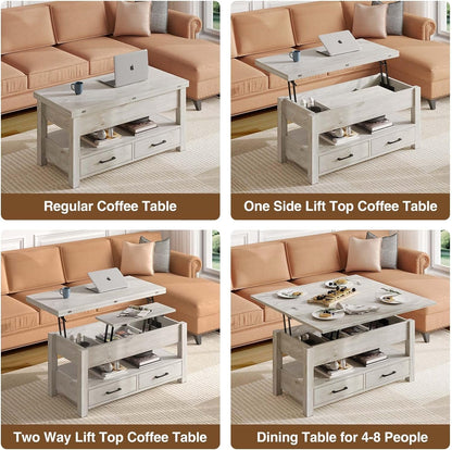 Grey Lift Top Coffee Table With Drawers & Hidden Compartment