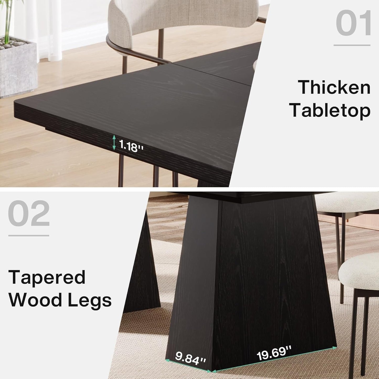 63-Inch Black Dining Table For 4 To 6 Guests