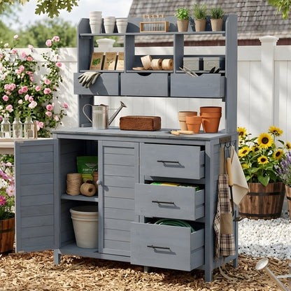 Farmhouse Patio Potting Bench, 44.6''x19.5'' Large Freestanding Garden