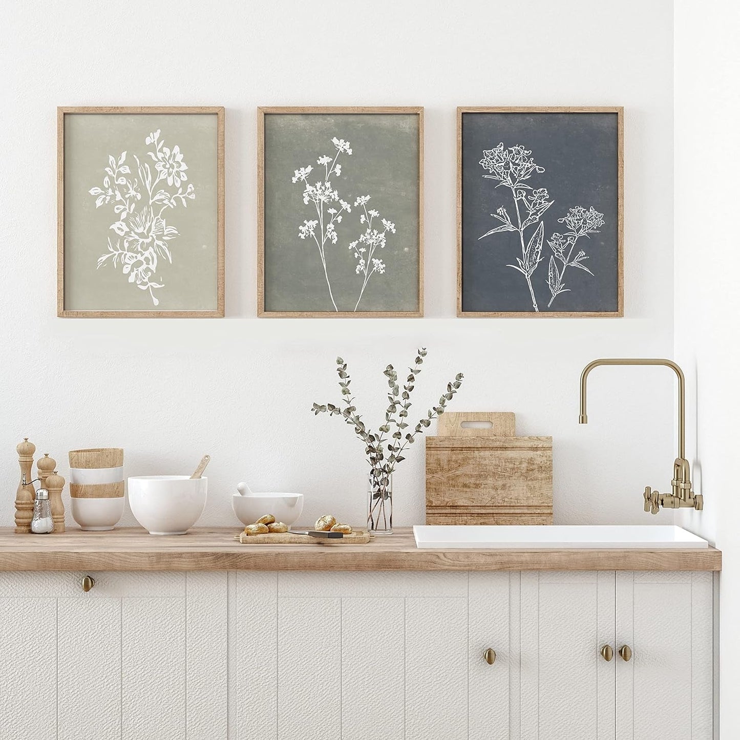 Framed Botanical Wall Art Set of 4 with Walnut 10x10 Frames