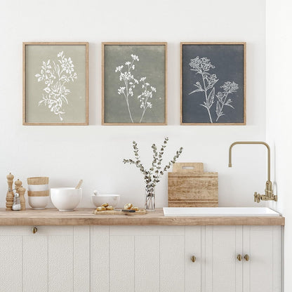 Framed Botanical Wall Art Set of 4 with Walnut 10x10 Frames