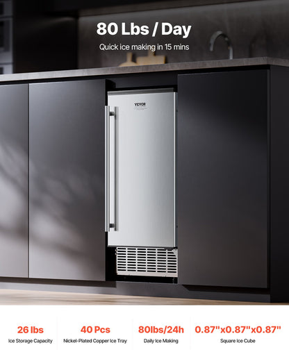 Undercounter Ice Maker 80 Lbs/Day Built-in Ice Maker Machine