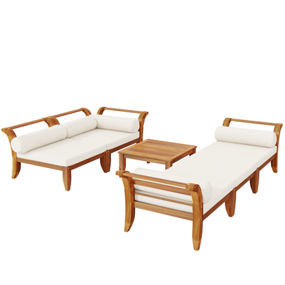 6 Piece Acacia Wood Modular Patio Sofa Set with Cushions