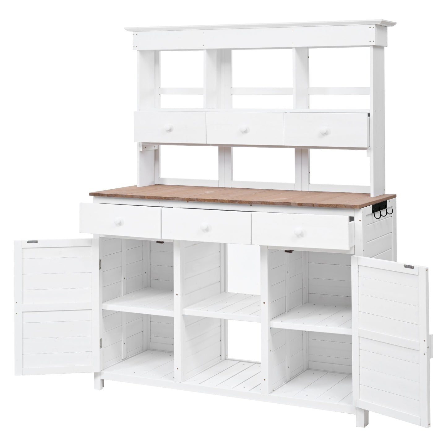 65.7'' H Tall Fir Wood Garden Potting Bench Table with Hutch