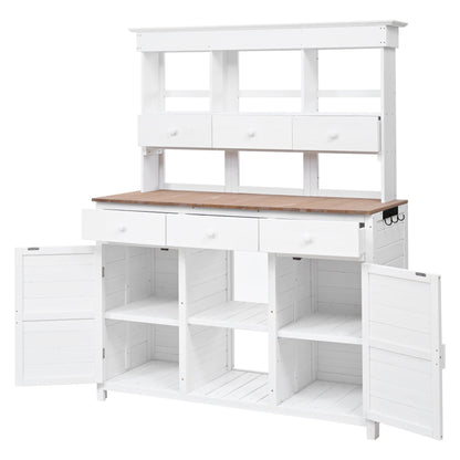 65.7'' H Tall Fir Wood Garden Potting Bench Table with Hutch