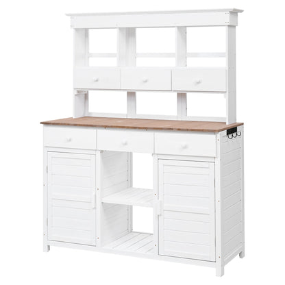 65.7'' H Tall Fir Wood Garden Potting Bench Table with Hutch