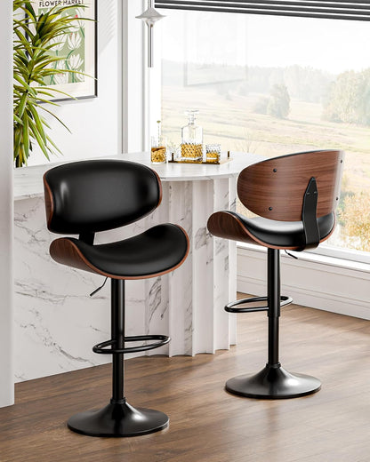 Set of 2 Adjustable Black Swivel Bar Stools for Kitchen Island