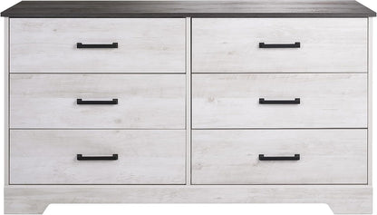 Washed White Farmhouse Dresser 6 Drawer Chest 53 Inch Wide