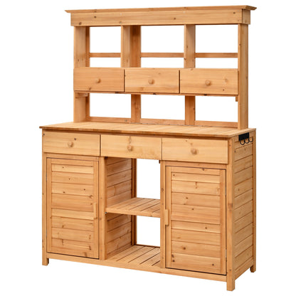 65.7'' H Tall Fir Wood Garden Potting Bench Table with Hutch