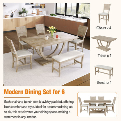TOPMAx 6-Piece Wood Half Round Dining Table Set with Bench