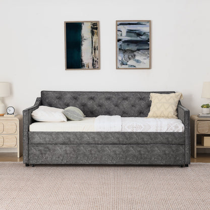 Grey Velvet Mid-Century Style Twin Upholstered Daybed with Pop-Up