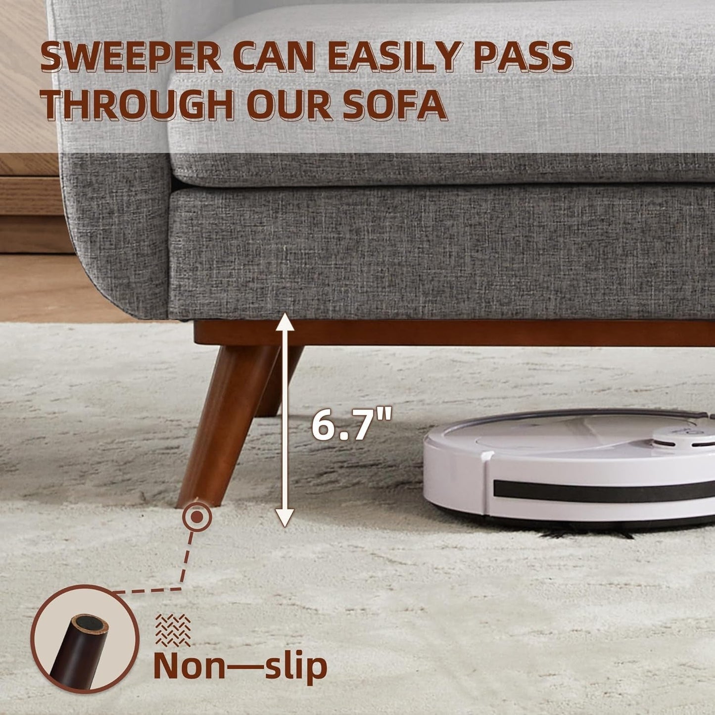 Grey Mid Century Modern Loveseat Sofa 65.3 Inch Living Room