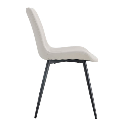 White Artificial Leather Backrest Cushion Dining Chair with Black Metal Legs