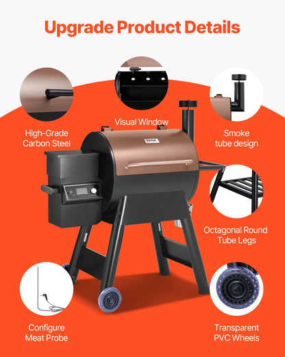 Wood Pellet Grill Smoker Outdoor Electric BBQ Grill 575 Sq.in
