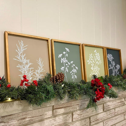 Framed Botanical Wall Art Set of 4 with Walnut 10x10 Frames
