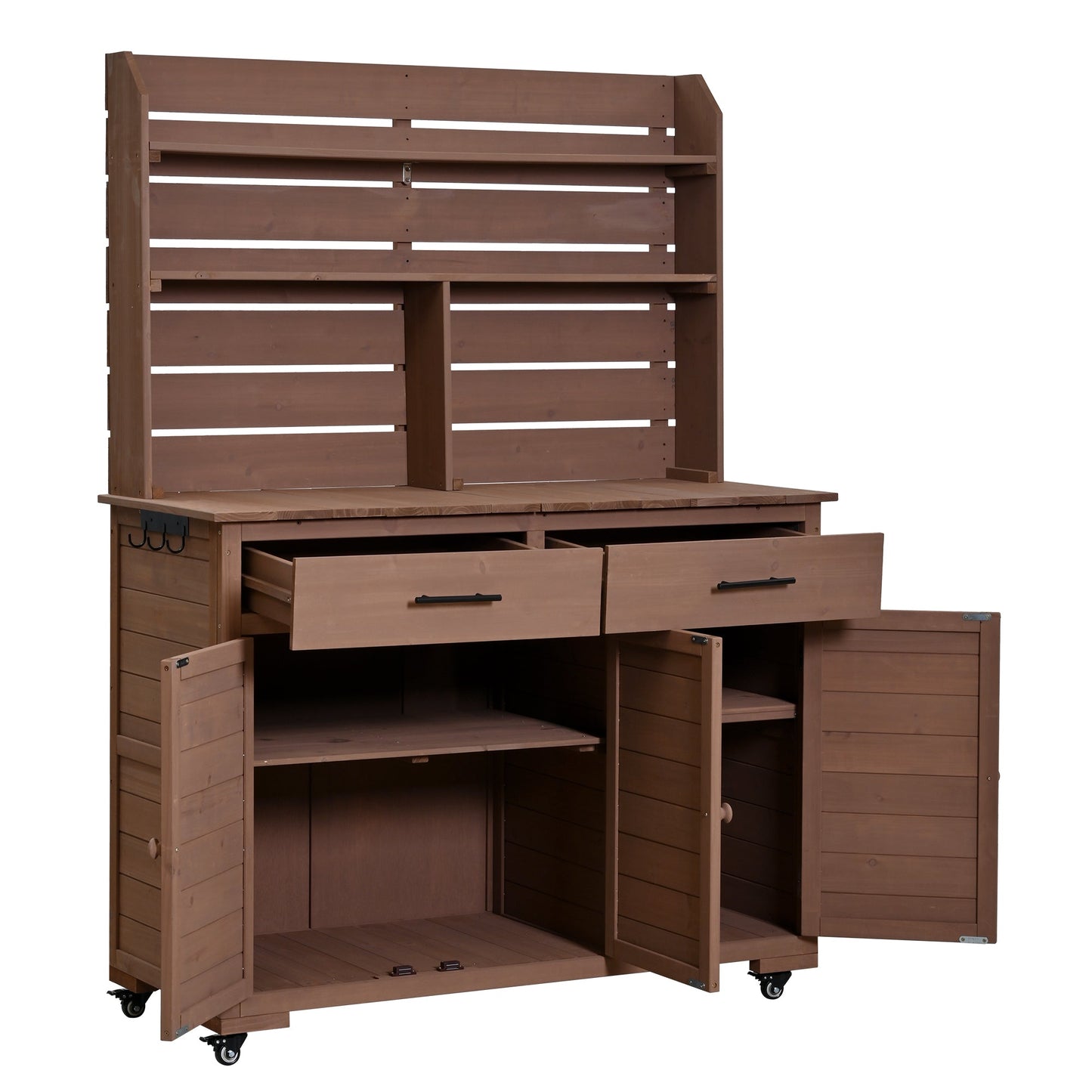 65''H Large Garden Potting Bench with Lockable Wheels and Storage