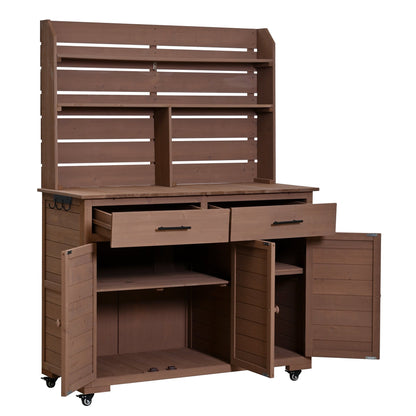 65''H Large Garden Potting Bench with Lockable Wheels and Storage
