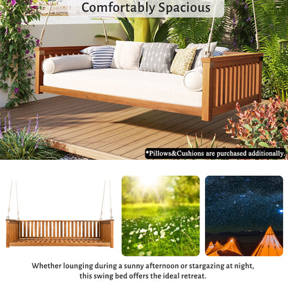 Patio Minimalist Twin Size Garden Swing Bed Wood Porch Swing