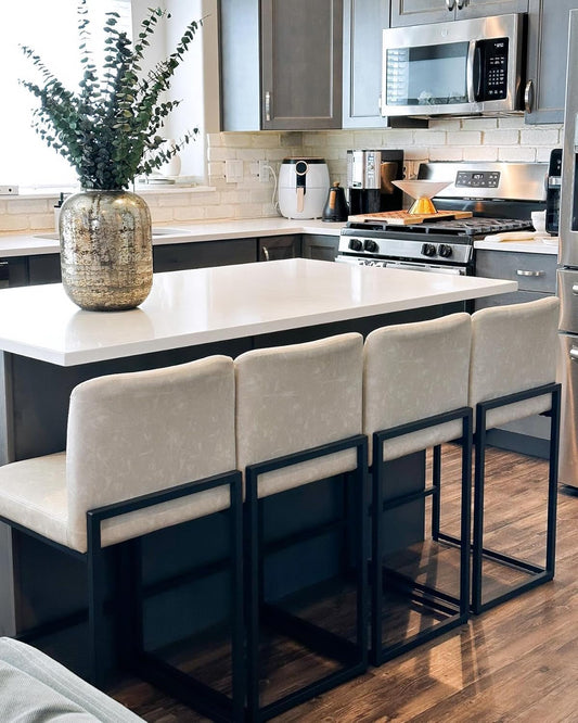 Set of 4 Counter Height Bar Stools with PU Leather Back