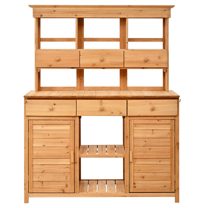 65.7'' H Tall Fir Wood Garden Potting Bench Table with Hutch