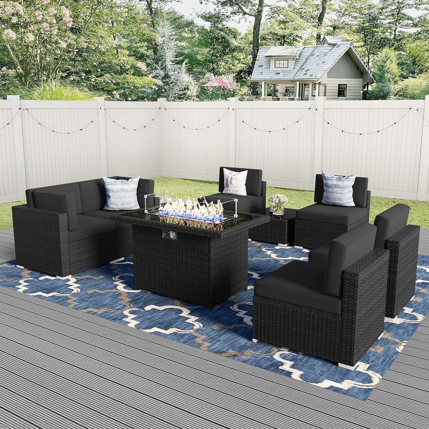 Vakollia 8 Piece Patio Furniture Set With 44 Inch Propane Fire Pit