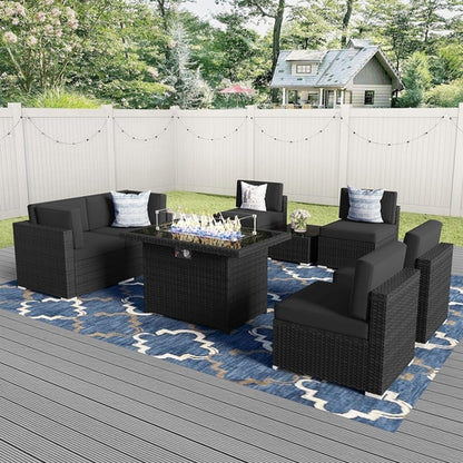 Vakollia 8 Piece Patio Furniture Set With 44 Inch Propane Fire Pit
