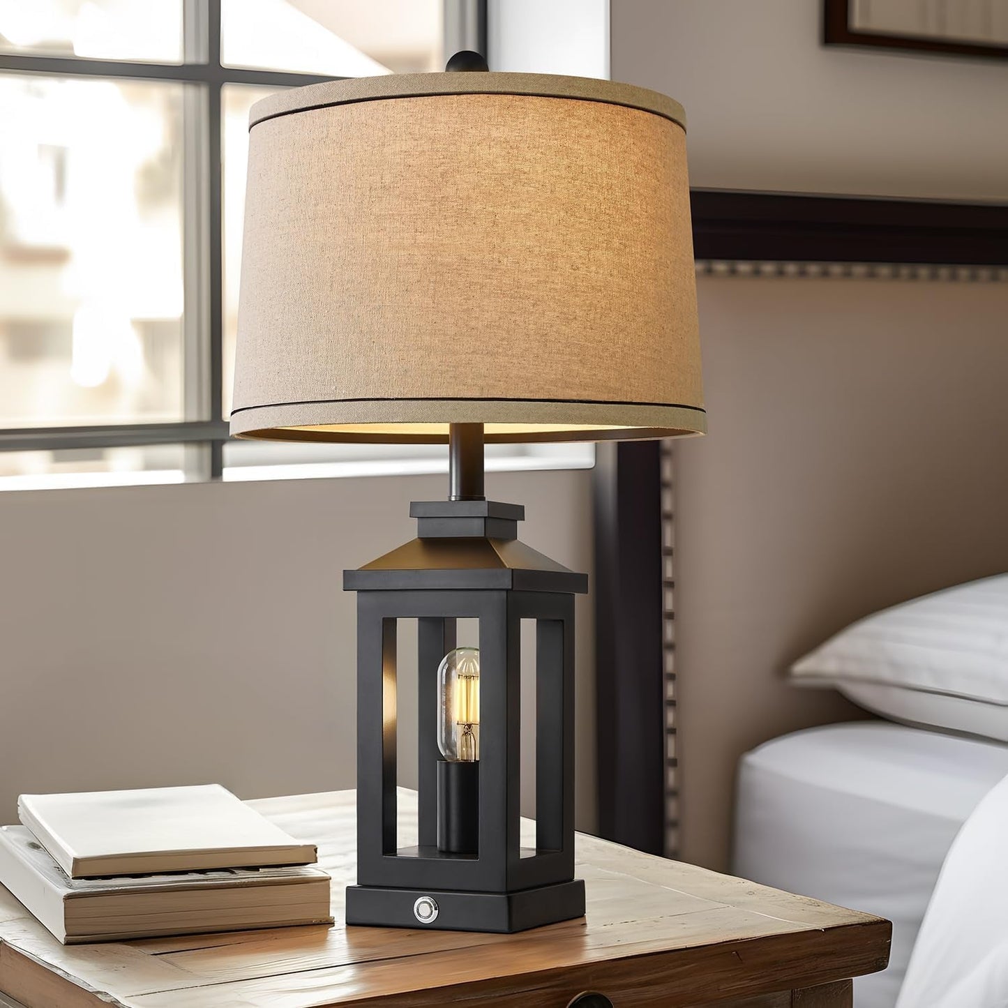 Retro Black Table Lamps Set with Touch Control & USB Ports