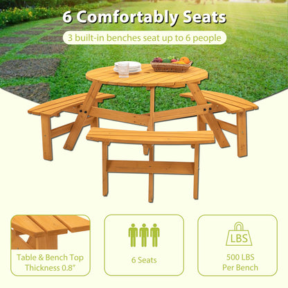 Circular Outdoor Wooden Picnic Table for Patio & Garden