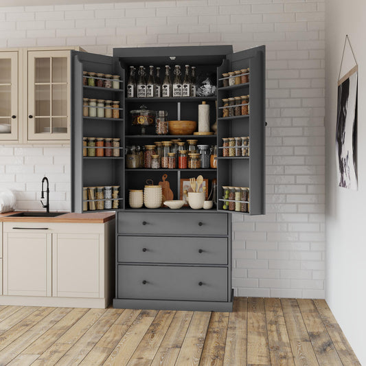 77' Farmhouse Kitchen Pantry - Tall Freestanding Cupboard Storage