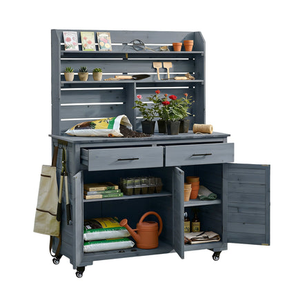 65''H Large Garden Potting Bench with Lockable Wheels and Storage