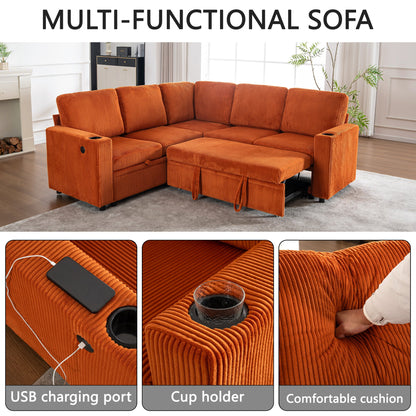 Sectional Sleeper Sofa with Pull Out Bed and USB Charging Ports