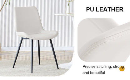 White Artificial Leather Backrest Cushion Dining Chair with Black Metal Legs