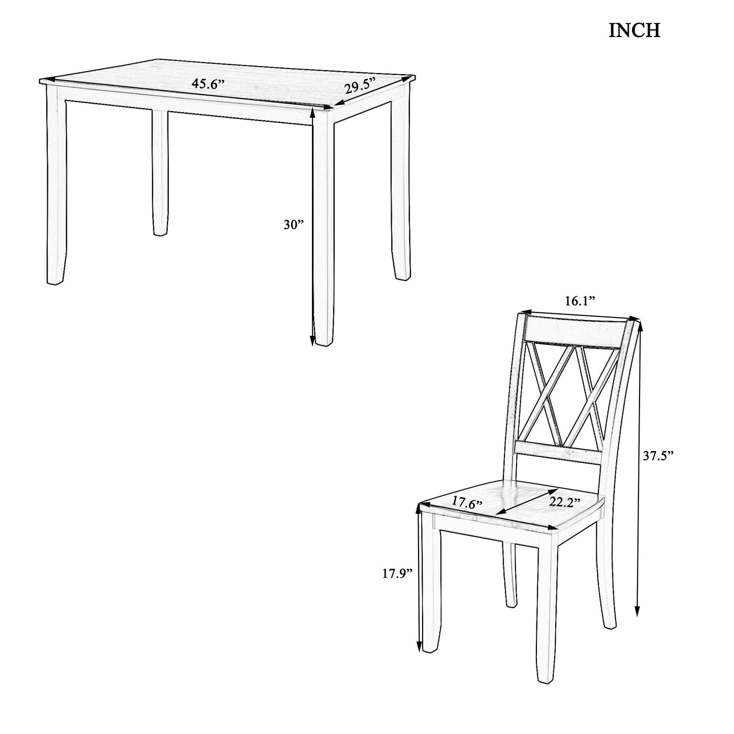 5-Piece Solid Wood Dining Table Set with Comfortable Chairs