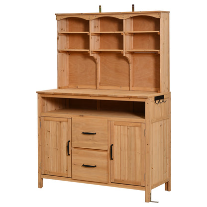 Large Fir Wood Potting Bench, 45.3"L Multi-Functional Outdoor Patio
